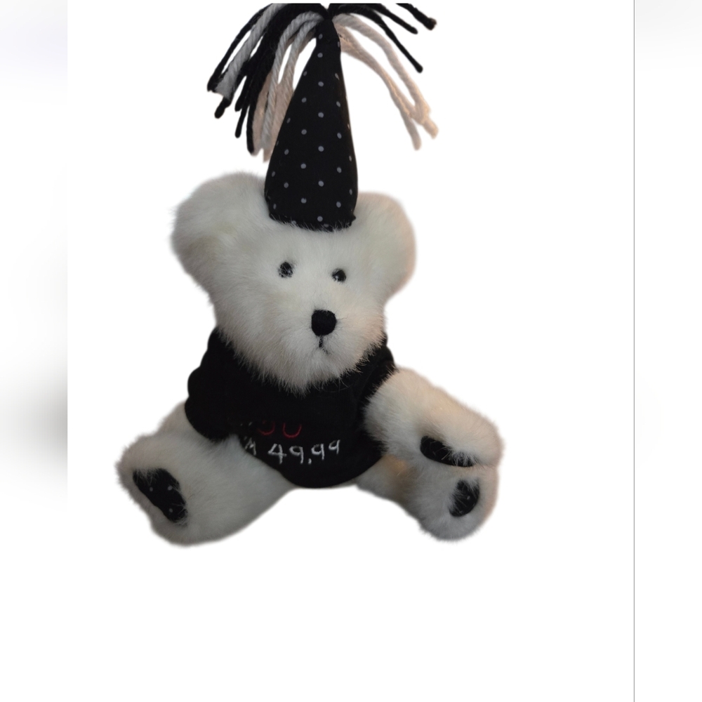 White Plush Bear with Black Party Hat "I'm Not 50 I'm 49.99" Great Gift NWT